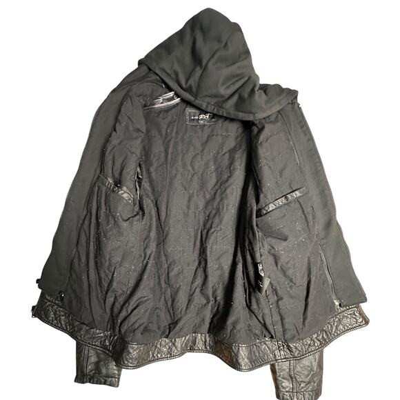 Black Rivet Leather Jacket GIII Mens SMALL Bomber Removable Hood MSRP $600 - Picture 4 of 16